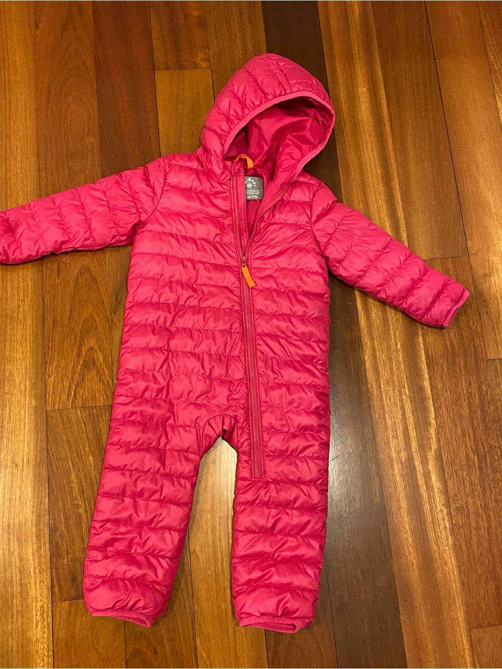 Primary Kids Quilted Hooded One-Piece Warm Weather Suit - Bright Pink READ